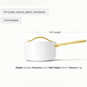 Caraway Nonstick Ceramic Sauce Pan with Lid (3 qt) | White + Gold